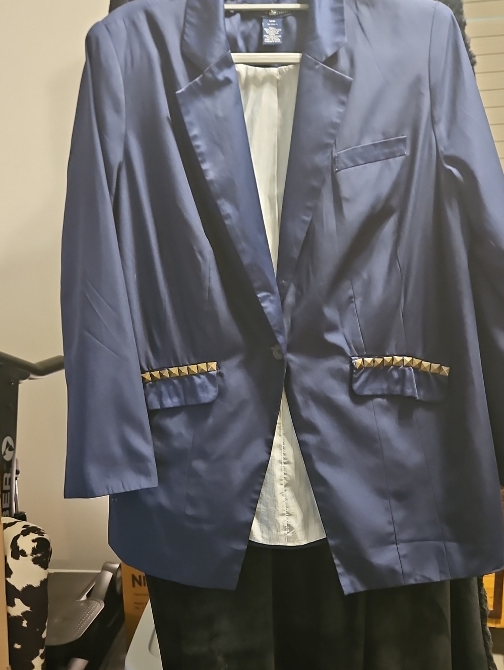 Denim 24/7 Navy Blazer with Gold Pyramid Stud Trim
